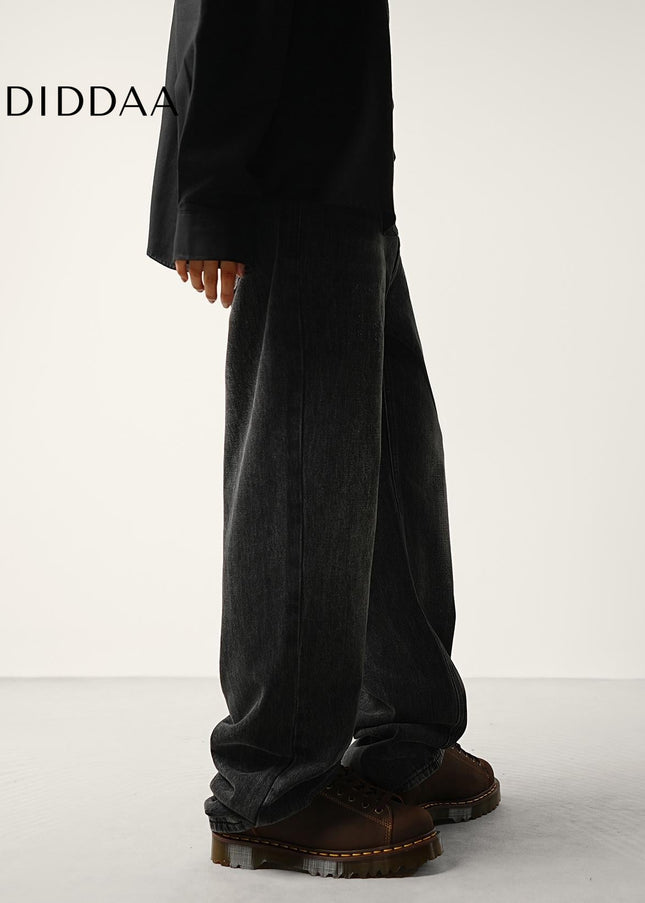 Black Gray Loose Wide Straight Jeans for Men - Men’s Jeans