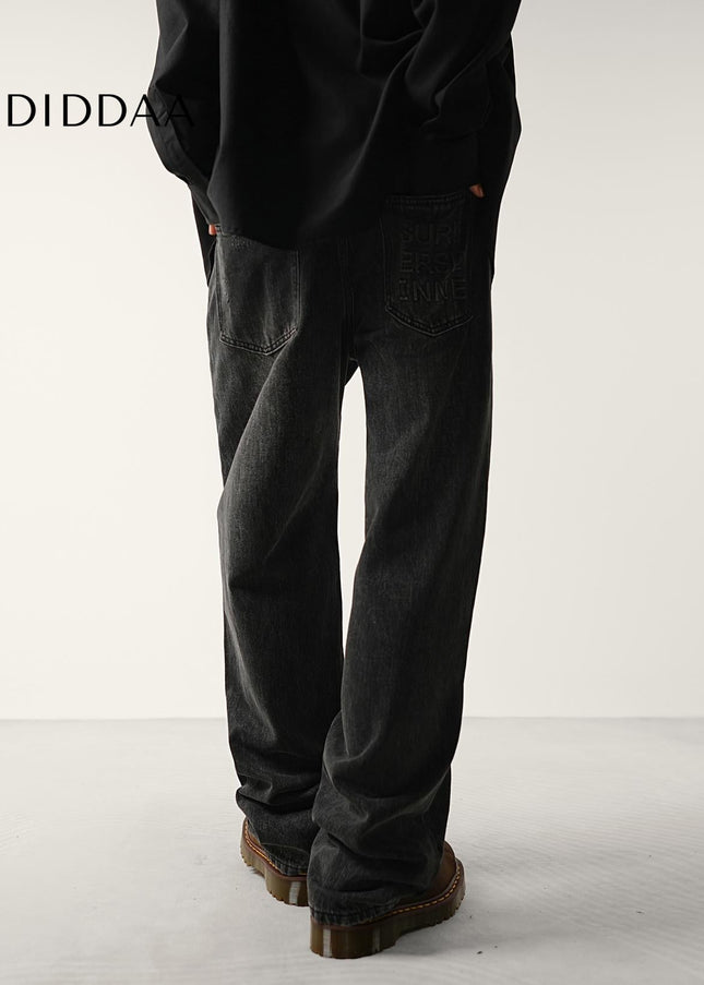 Black Gray Loose Wide Straight Jeans for Men - Men’s Jeans