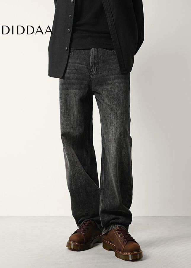 Black Gray Loose Wide Straight Jeans for Men - Men’s Jeans