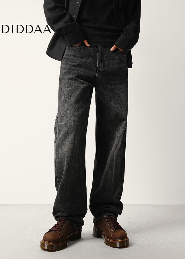 Black Gray Loose Wide Straight Jeans for Men - Men’s Jeans