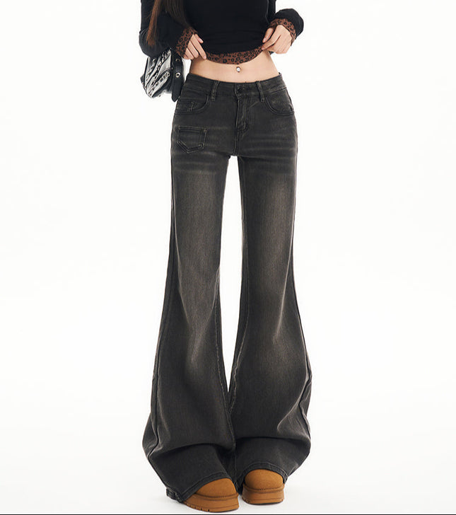Black Gray Low-Waisted Flared Pants for Women 2025 - Women’s Jeans