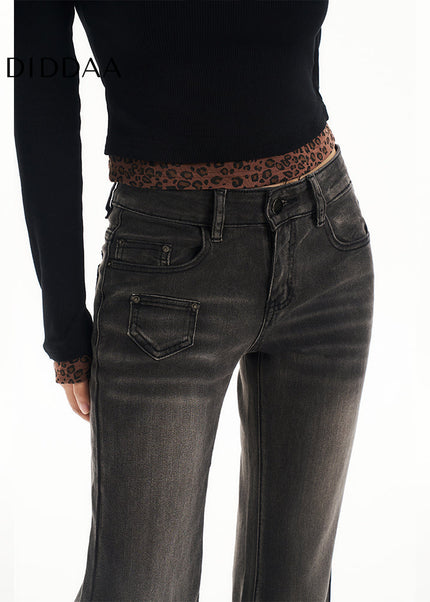 Black Gray Low-Waisted Flared Pants for Women 2025 - Women’s Jeans