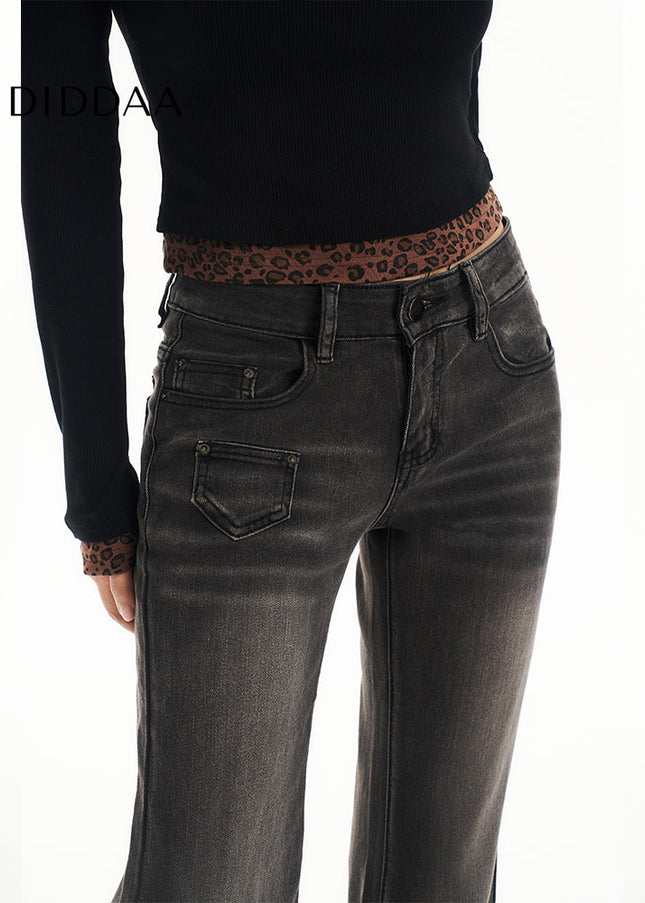 Black Gray Low-Waisted Flared Pants for Women 2025 - Women’s Jeans