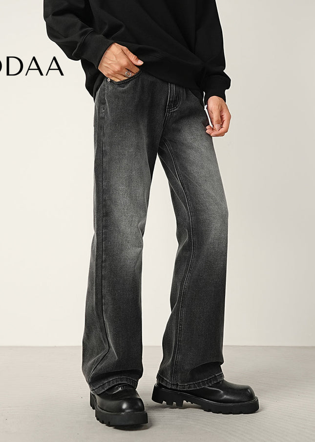 Black Grey Distressed Slightly Flared Jeans - 28 / Grey - Men’s Jeans
