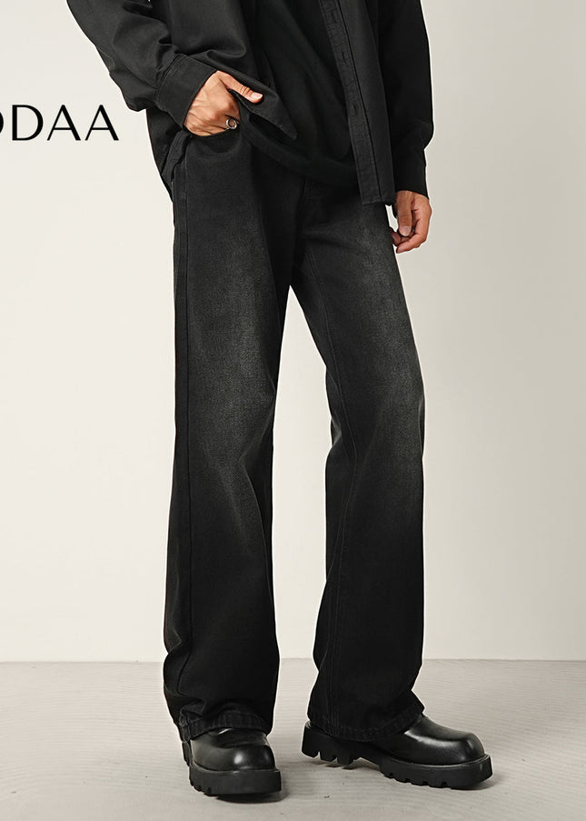 Black Grey Distressed Slightly Flared Jeans - 28 / Black - Men’s Jeans