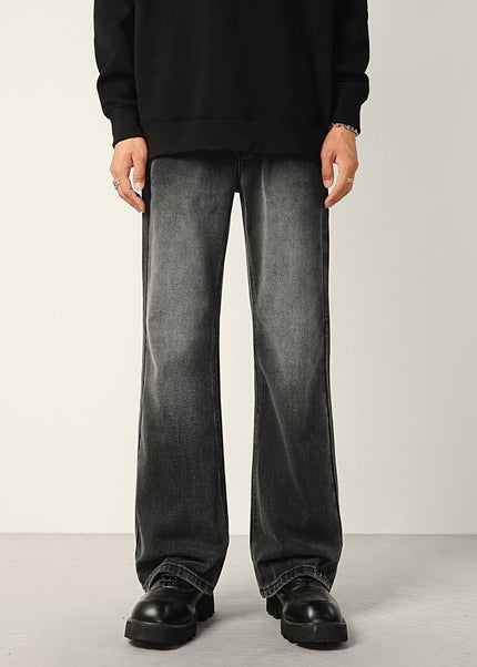 Black Grey Distressed Slightly Flared Jeans - Men’s Jeans