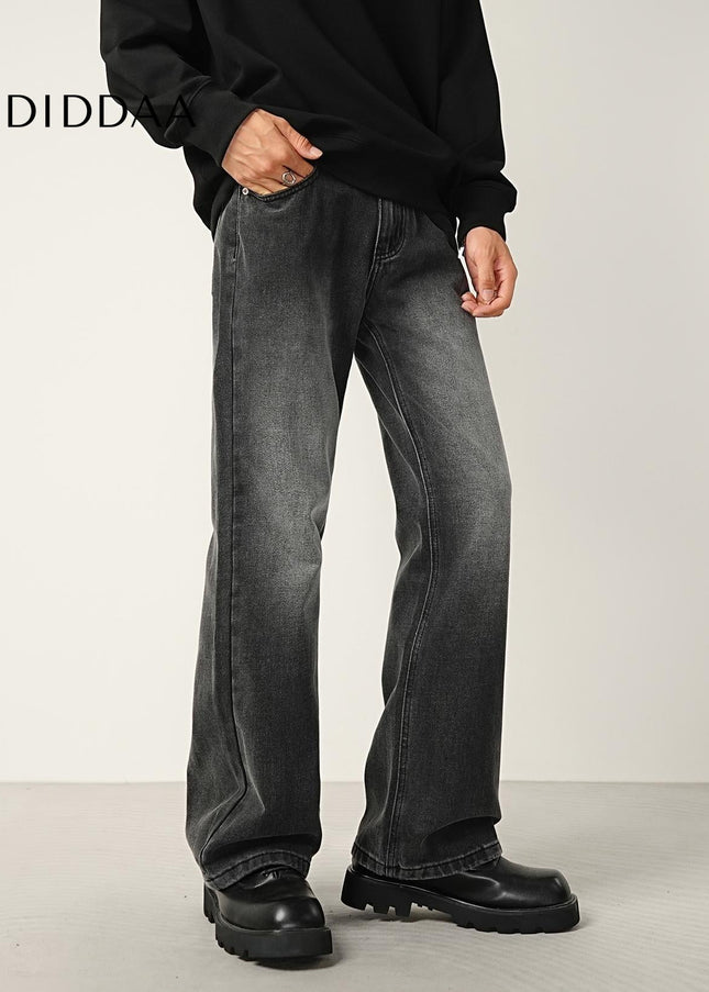 Black Grey Distressed Slightly Flared Jeans - Men’s Jeans