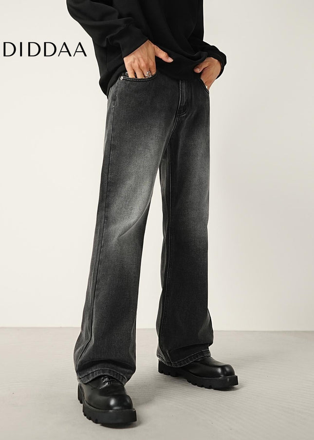 Black Grey Distressed Slightly Flared Jeans - Men’s Jeans
