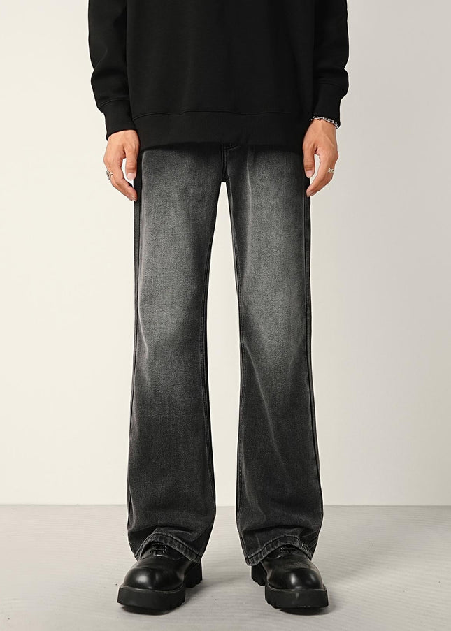 Black Grey Distressed Slightly Flared Jeans - Men’s Jeans