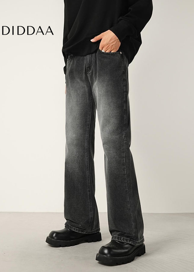Black Grey Distressed Slightly Flared Jeans - Men’s Jeans