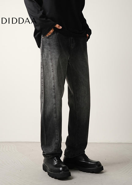 Black Grey Gradient Wash Loose Tapered Jeans - Men’s Jeans