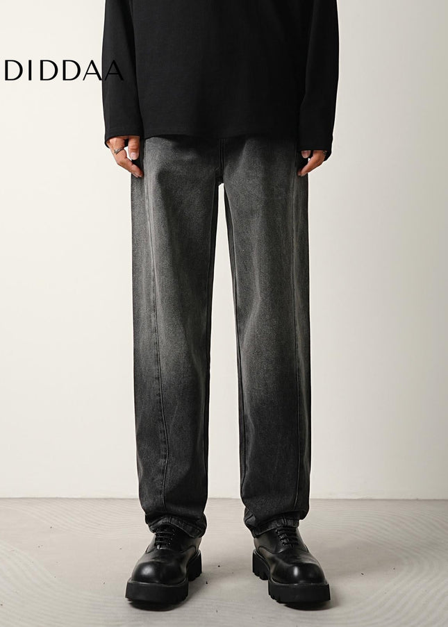 Black Grey Gradient Wash Loose Tapered Jeans - Men’s Jeans