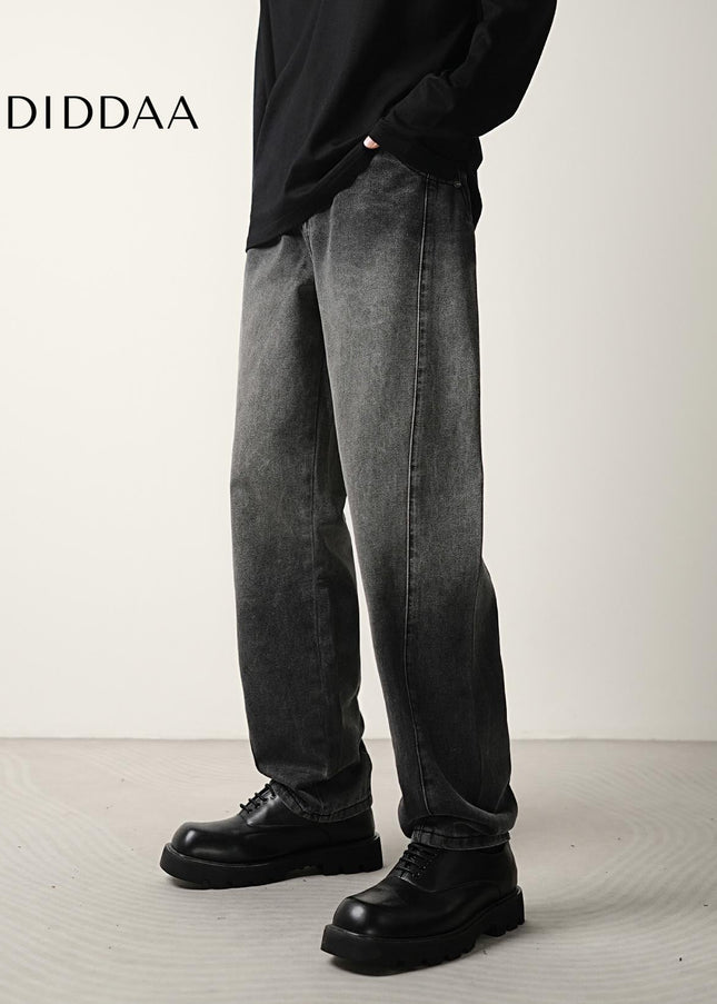 Black Grey Gradient Wash Loose Tapered Jeans - Men’s Jeans