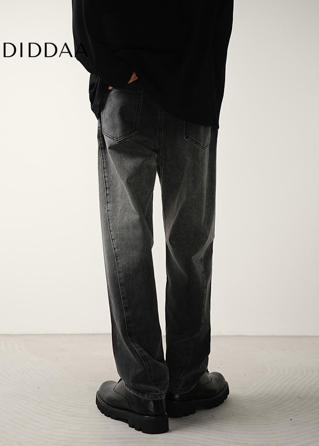 Black Grey Gradient Wash Loose Tapered Jeans - Men’s Jeans