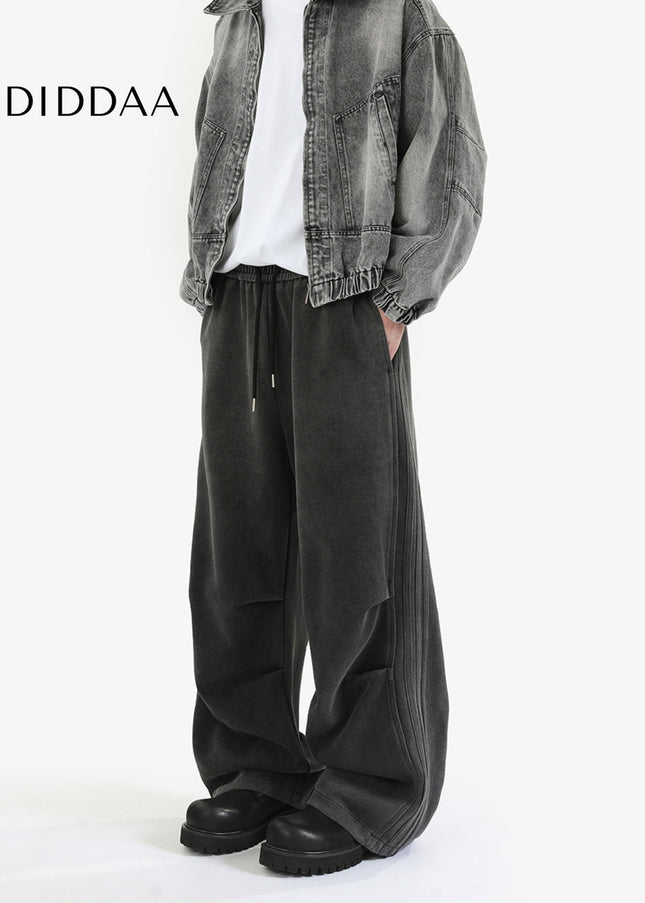 Black Grey Loose Fit Striped Casual Sweatpants - Unisex Sweatpants