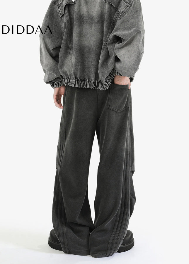 Black Grey Loose Fit Striped Casual Sweatpants - Unisex Sweatpants