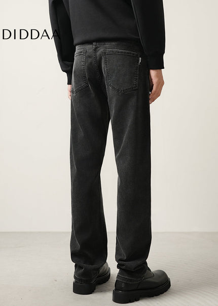 Black Grey Stretch Straight Jeans for Men’s Casual Wear - Men’s Jeans