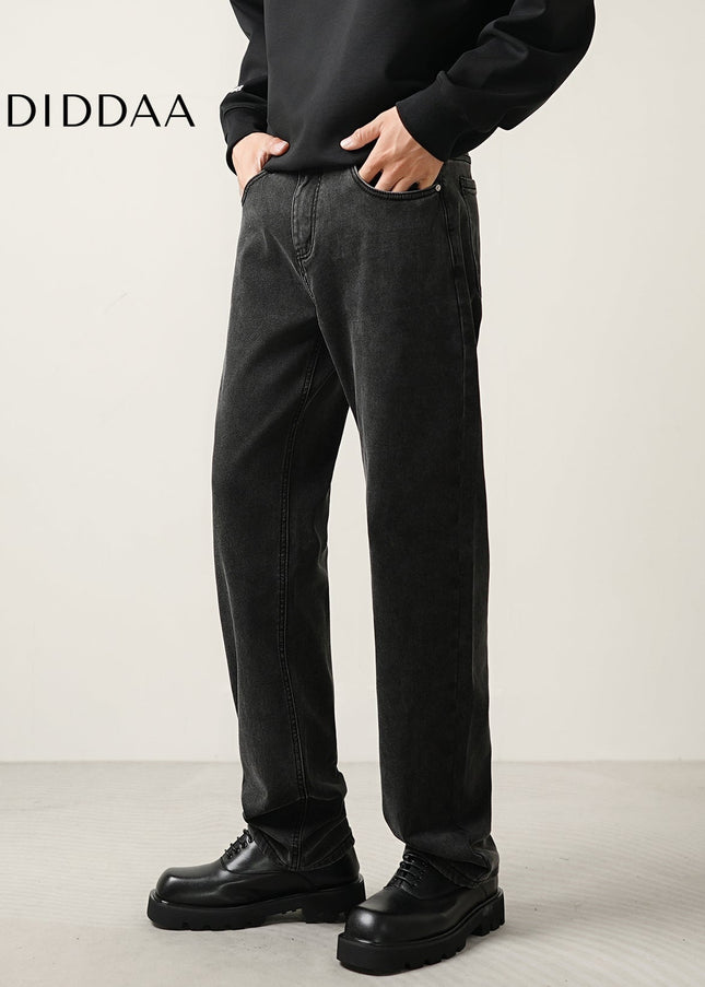 Black Grey Stretch Straight Jeans for Men’s Casual Wear - Men’s Jeans