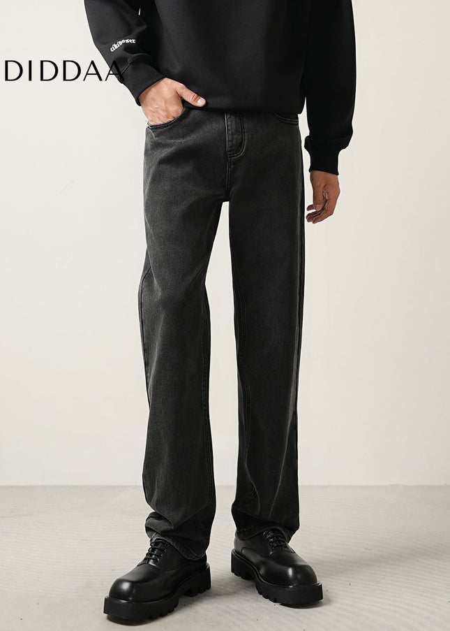 Black Grey Stretch Straight Jeans for Men’s Casual Wear - Men’s Jeans