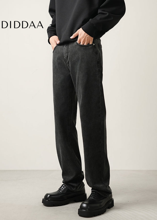 Black Grey Stretch Straight Jeans for Men’s Casual Wear - Men’s Jeans