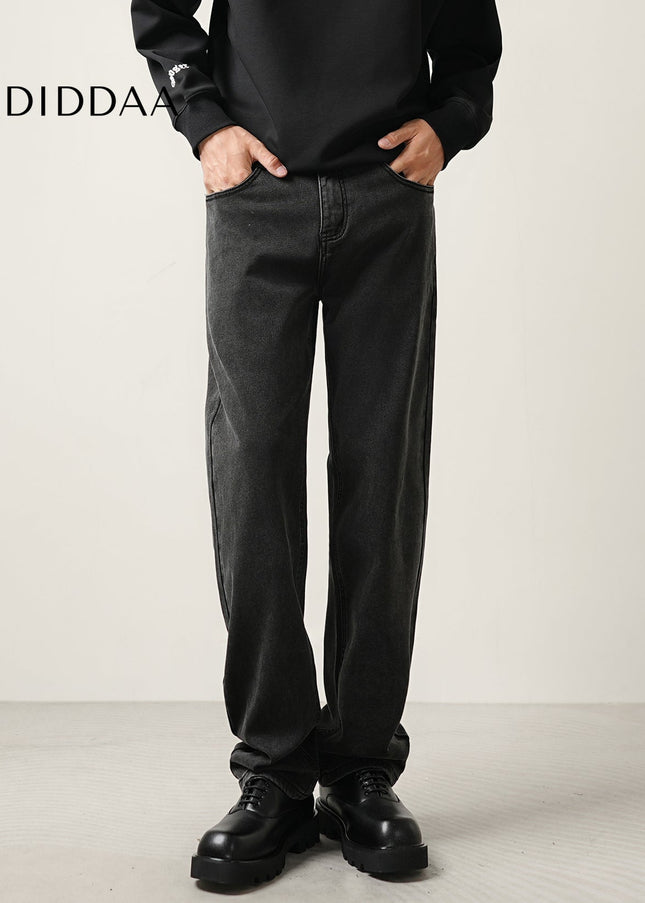 Black Grey Stretch Straight Jeans for Men’s Casual Wear - Men’s Jeans