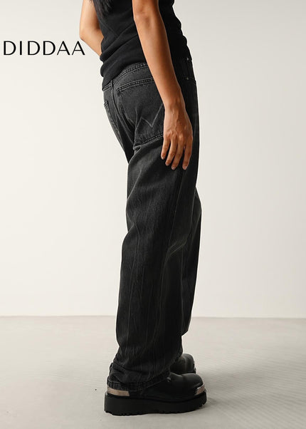 Black Grey Vintage Washed Wide-Leg Jeans for All - Men’s Jeans