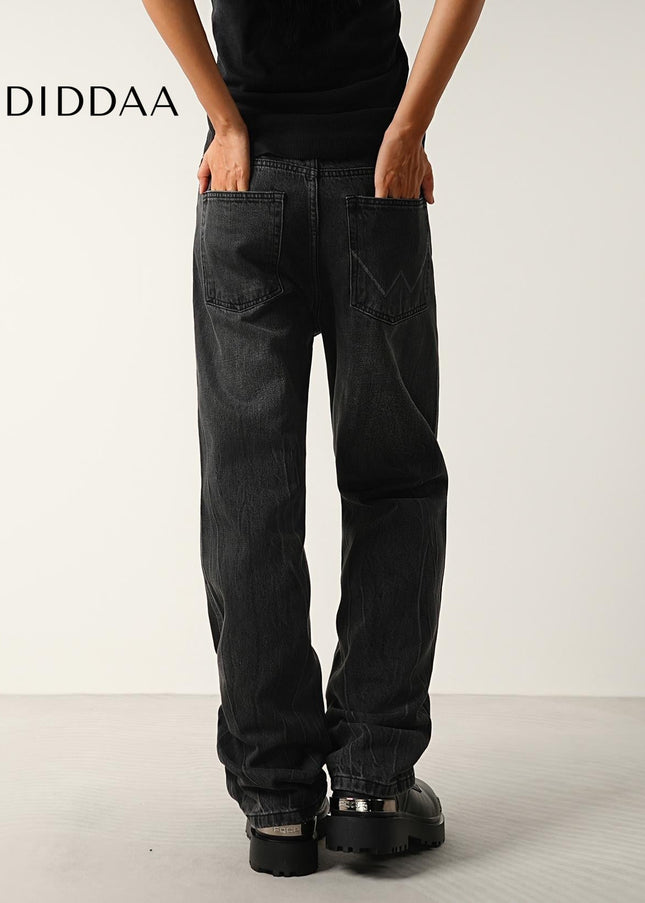 Black Grey Vintage Washed Wide-Leg Jeans for All - Men’s Jeans