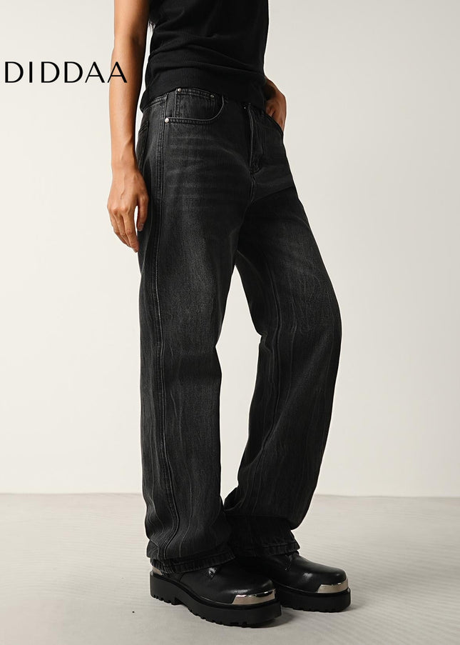 Black Grey Vintage Washed Wide-Leg Jeans for All - Men’s Jeans