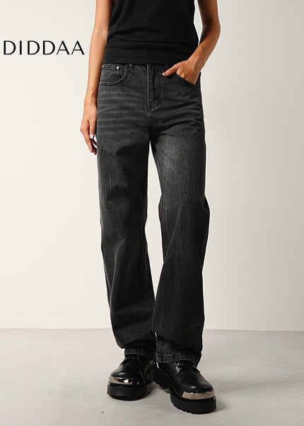 Black Grey Vintage Washed Wide-Leg Jeans for All - Men’s Jeans