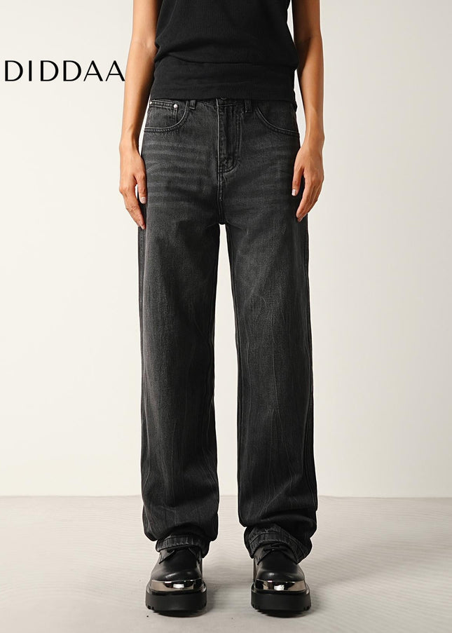 Black Grey Vintage Washed Wide-Leg Jeans for All - Men’s Jeans