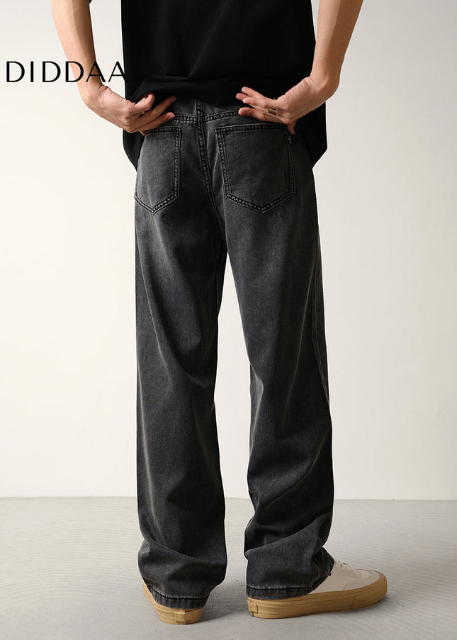 Black Grey Wash Loose Drape Lyocell Straight Jeans - Men’s Jeans