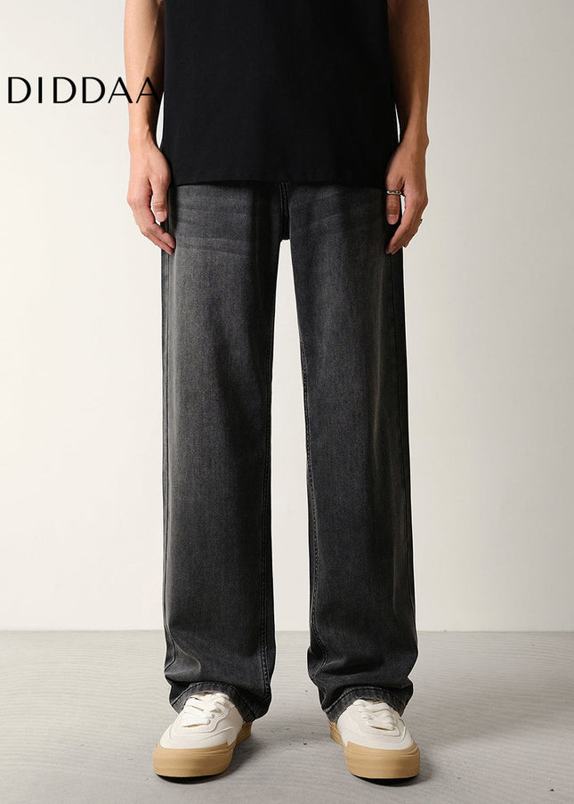 Black Grey Wash Loose Drape Lyocell Straight Jeans - Men’s Jeans