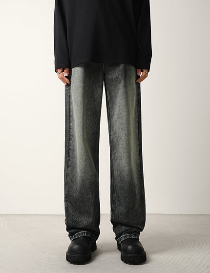 Black Grey Washed Layered Loose Wide-Leg Jeans - S / Dark Grey - Men’s Jeans