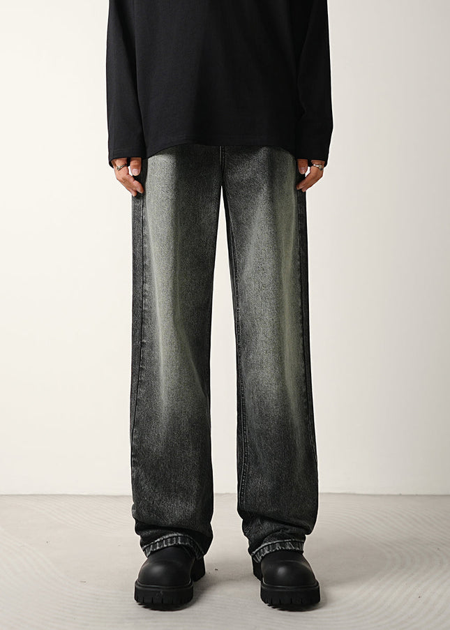Black Grey Washed Layered Loose Wide-Leg Jeans - S / Dark Grey - Men’s Jeans