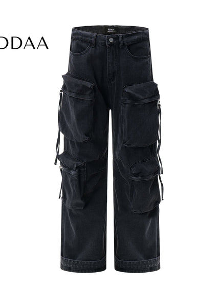 Black Heavy Wash Multi-Pocket Cargo Jeans - S / Black - Women’s Jeans