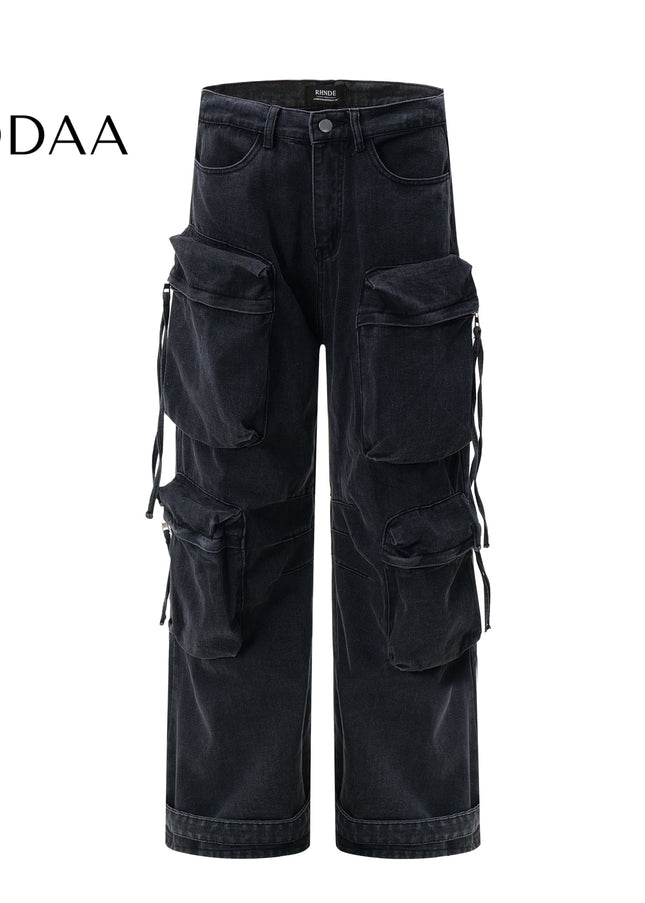 Black Heavy Wash Multi-Pocket Cargo Jeans - S / Black - Women’s Jeans