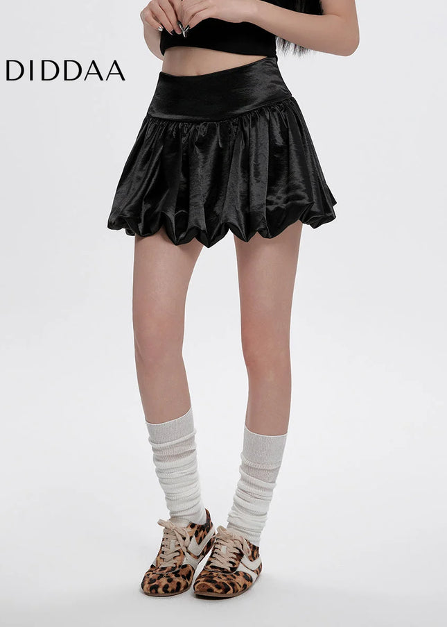 Black High Waist A-Line Flower Bud Skirt Women’s Summer - Skirts