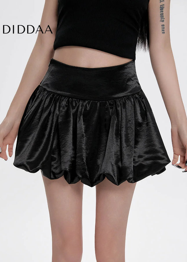 Black High Waist A-Line Flower Bud Skirt Women’s Summer - Skirts