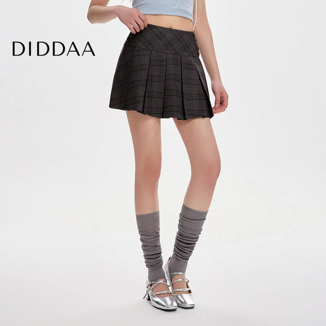 Black High Waist A-Line Pleated Plaid Skirt Women’s 2025 - S / Grey - Skirts