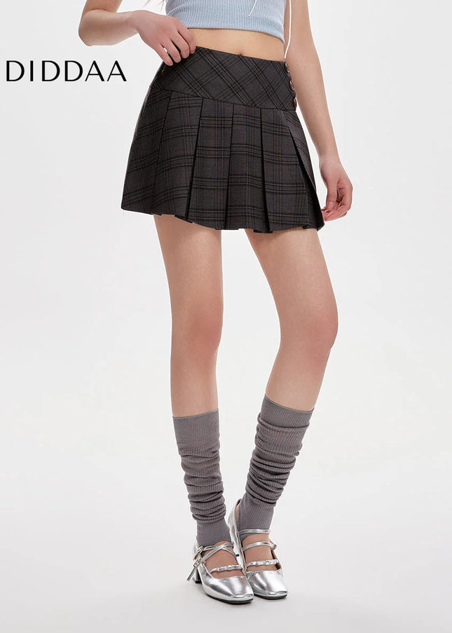 Black High Waist A-Line Pleated Plaid Skirt Women’s 2025 - Skirts