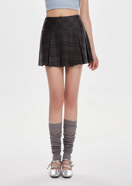 Black High Waist A-Line Pleated Plaid Skirt Women’s 2025 - Skirts
