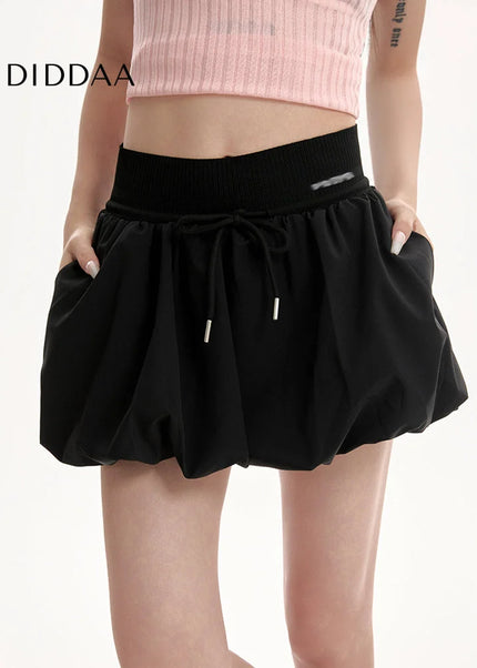 Black High Waist A-Line Puffy Bud Skirt for Women - Skirts