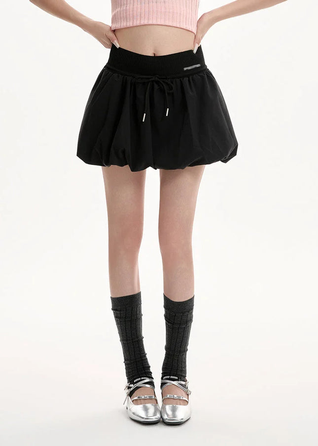 Black High Waist A-Line Puffy Bud Skirt for Women - Skirts
