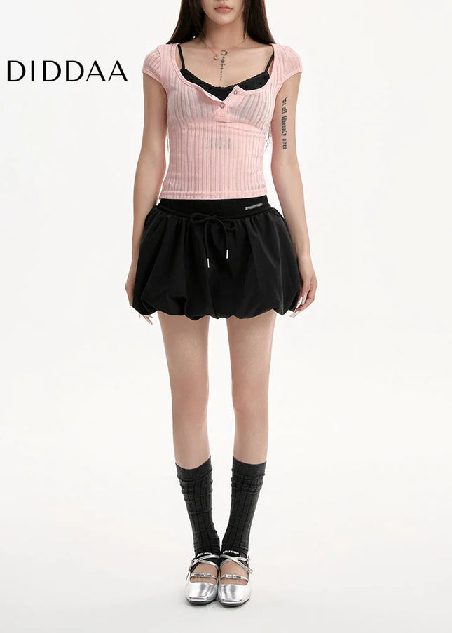 Black High Waist A-Line Puffy Bud Skirt for Women - Skirts