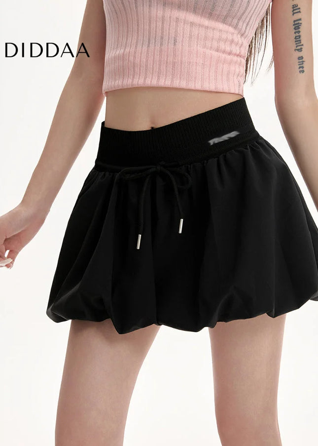 Black High Waist A-Line Puffy Bud Skirt for Women - Skirts