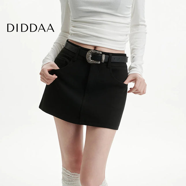 Black High Waist A-Line Suit Skirt for Women 2024 - Skirts