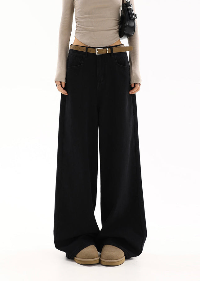 Black High Waist Casual Wide-Leg Jeans for Women - Women’s Jeans