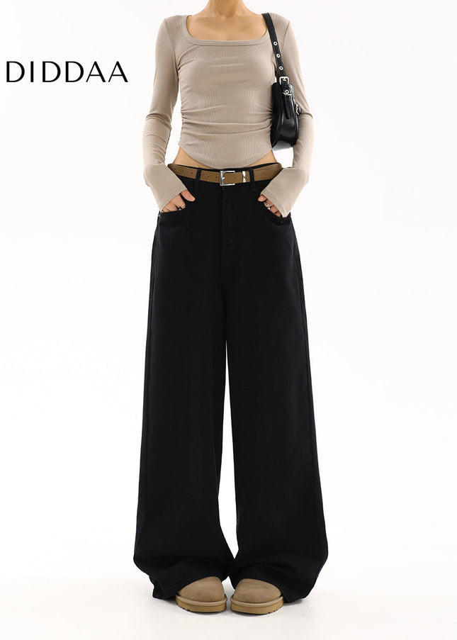 Black High Waist Casual Wide-Leg Jeans for Women - Women’s Jeans