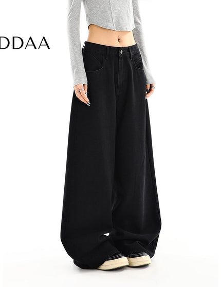 Black High Waist Loose Drap Wide-Leg Jeans for Women - S / Black - Women’s Jeans