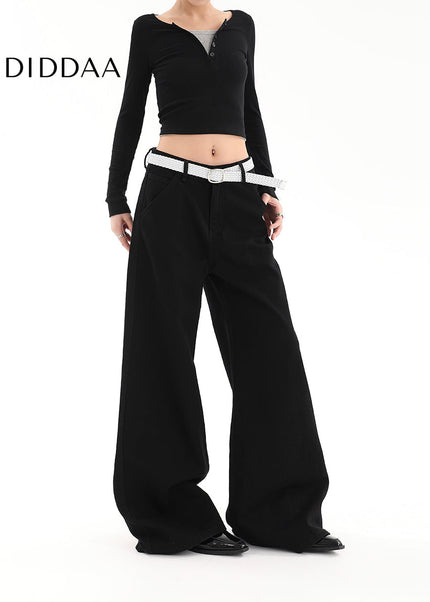 Black High Waist Loose Fit Bootcut Jeans for Women - Women’s Jeans